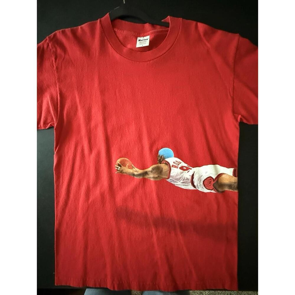 Dennis Rodman Shirt Diving Red  L  Chicago Bulls